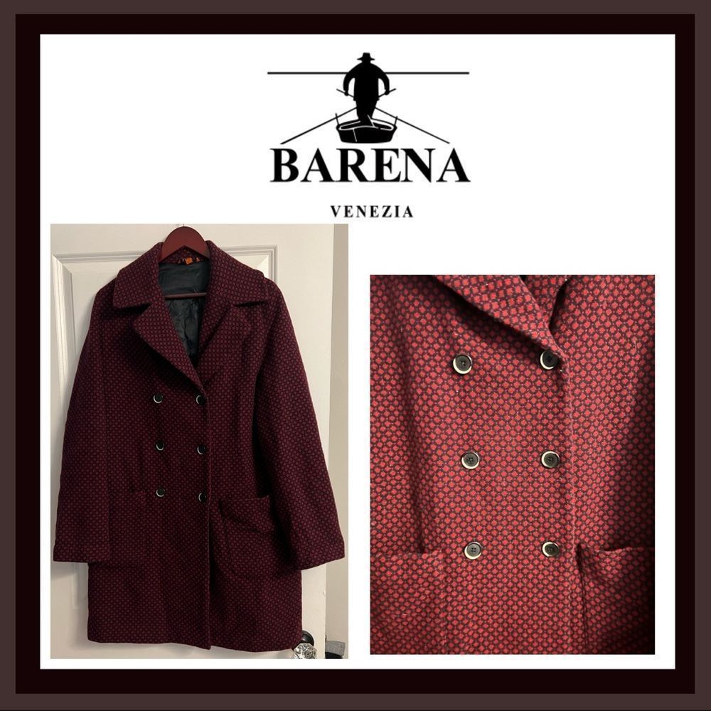 Rare Barena Made in Italy Red/Navy Patterned Peacoat Fully Lined Size 46